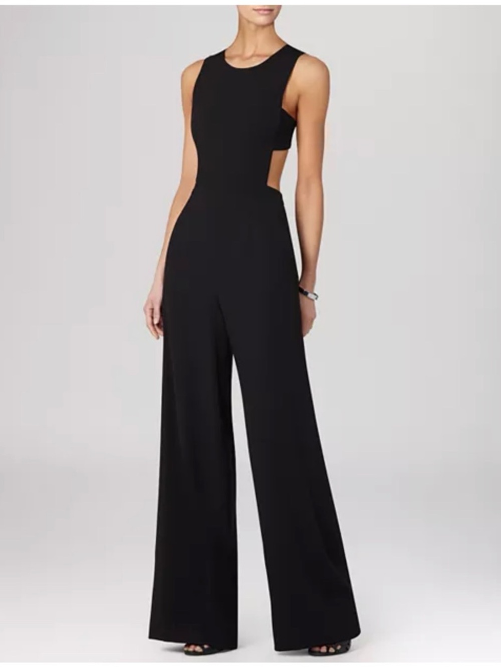 BCBG Black Sleeveless Cutout Wide-Leg Jumpsuit